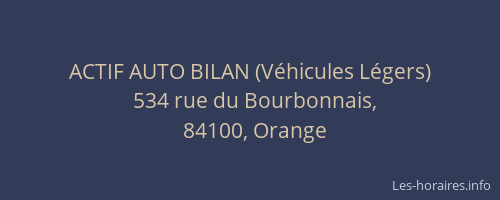ACTIF AUTO BILAN (V&eacute;hicules L&eacute;gers)