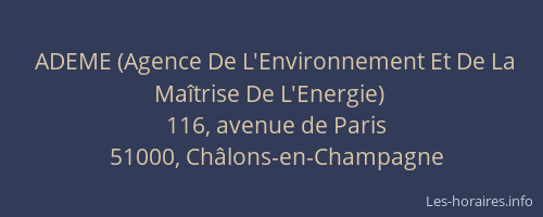 ADEME (Agence De L'Environnement Et De La Maîtrise De L'Energie)