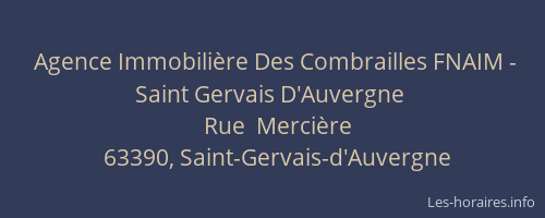 Agence Immobilière Des Combrailles FNAIM - Saint Gervais D'Auvergne