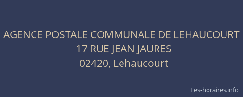 AGENCE POSTALE COMMUNALE DE LEHAUCOURT