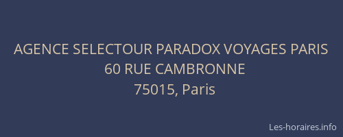 AGENCE SELECTOUR PARADOX VOYAGES PARIS