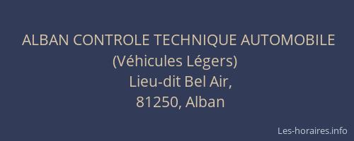 ALBAN CONTROLE TECHNIQUE AUTOMOBILE (Véhicules Légers)