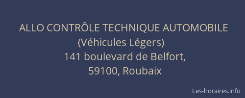 ALLO CONTRÔLE TECHNIQUE AUTOMOBILE (Véhicules Légers)