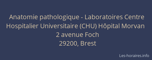 Anatomie pathologique - Laboratoires Centre Hospitalier Universitaire (CHU) Hôpital Morvan
