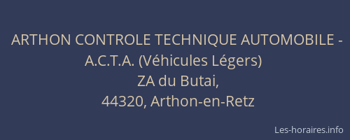 ARTHON CONTROLE TECHNIQUE AUTOMOBILE - A.C.T.A. (Véhicules Légers)