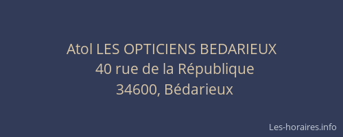 Atol LES OPTICIENS BEDARIEUX