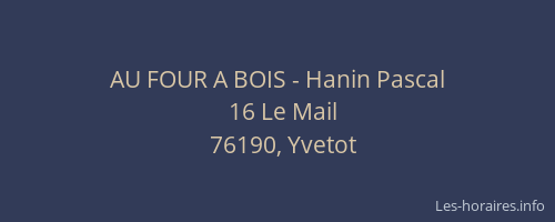 AU FOUR A BOIS - Hanin Pascal