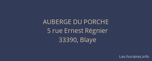 AUBERGE DU PORCHE