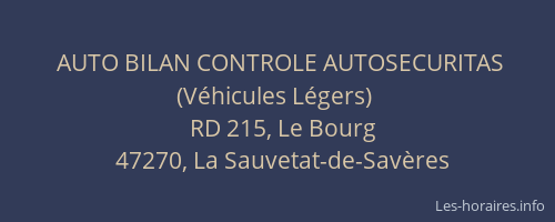 AUTO BILAN CONTROLE AUTOSECURITAS (V&eacute;hicules L&eacute;gers)