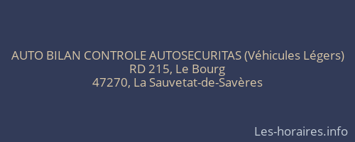 AUTO BILAN CONTROLE AUTOSECURITAS (Véhicules Légers)