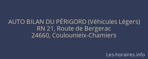 AUTO BILAN DU PÉRIGORD (Véhicules Légers)