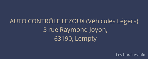 AUTO CONTR&Ocirc;LE LEZOUX (V&eacute;hicules L&eacute;gers)