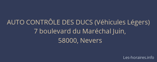 AUTO CONTRÔLE DES DUCS (Véhicules Légers)