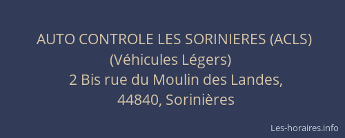 AUTO CONTROLE LES SORINIERES (ACLS) (Véhicules Légers)