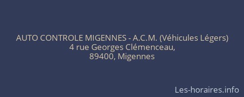 AUTO CONTROLE MIGENNES - A.C.M. (Véhicules Légers)