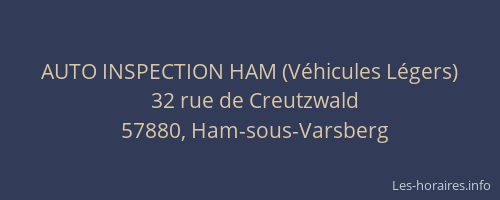 AUTO INSPECTION HAM (V&eacute;hicules L&eacute;gers)