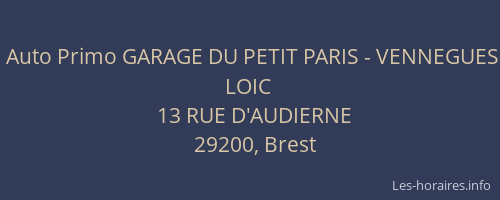Auto Primo GARAGE DU PETIT PARIS - VENNEGUES LOIC
