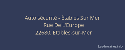 Auto s&eacute;curit&eacute; - &Eacute;tables Sur Mer