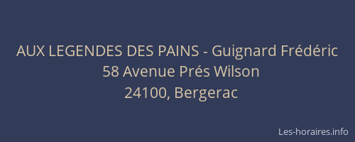AUX LEGENDES DES PAINS - Guignard Frédéric