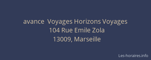 avance  Voyages Horizons Voyages