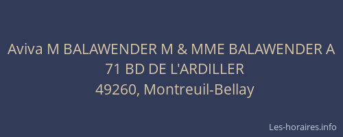 Aviva M BALAWENDER M & MME BALAWENDER A