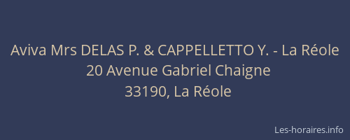Aviva Mrs DELAS P. & CAPPELLETTO Y. - La R&eacute;ole