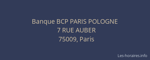 Banque BCP PARIS POLOGNE