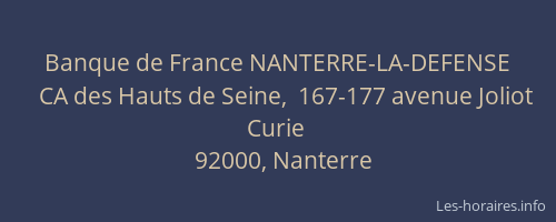 Banque de France NANTERRE-LA-DEFENSE