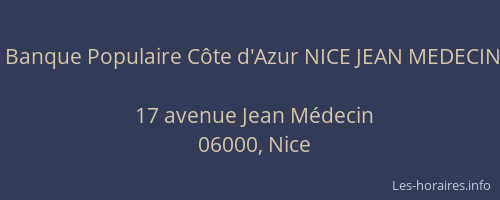 Banque Populaire Côte d'Azur NICE JEAN MEDECIN