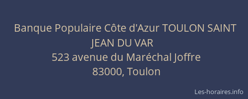 Banque Populaire Côte d'Azur TOULON SAINT JEAN DU VAR