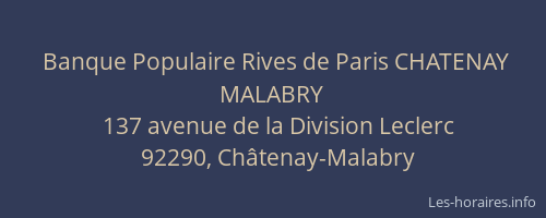 Banque Populaire Rives de Paris CHATENAY MALABRY
