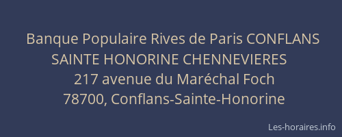Banque Populaire Rives de Paris CONFLANS SAINTE HONORINE CHENNEVIERES