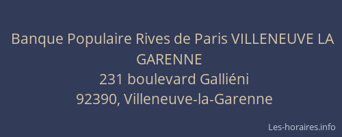 Banque Populaire Rives de Paris VILLENEUVE LA GARENNE