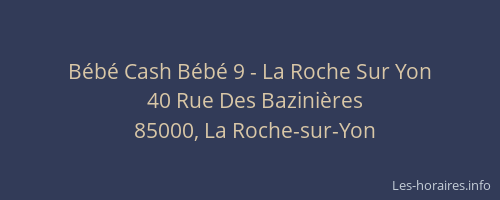 Horaires Bebe Cash Bebe 9 La Roche Sur Yon Rue Des Bazinieres La Roche Sur Yon