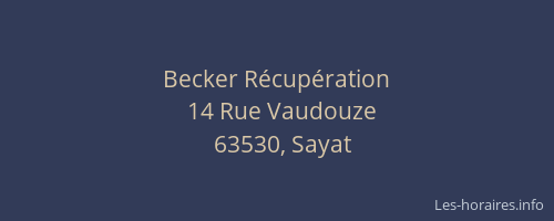 Becker R&eacute;cup&eacute;ration