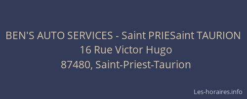 BEN'S AUTO SERVICES - Saint PRIESaint TAURION