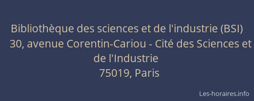 Bibliothèque des sciences et de l'industrie (BSI)