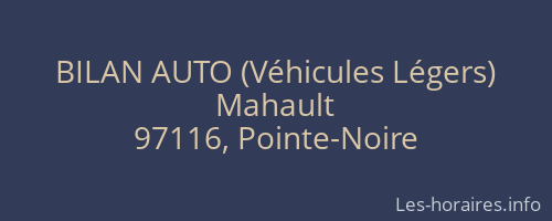 BILAN AUTO (Véhicules Légers)