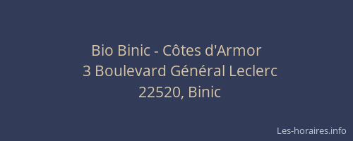 Bio Binic - C&ocirc;tes d'Armor