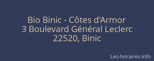 Bio Binic - Côtes d'Armor