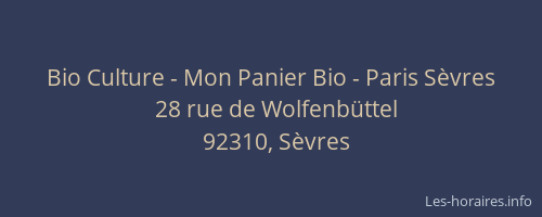 Bio Culture - Mon Panier Bio - Paris Sèvres