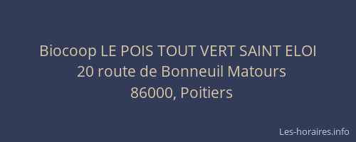 Biocoop LE POIS TOUT VERT SAINT ELOI