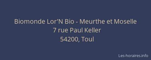 Biomonde Lor’N Bio - Meurthe et Moselle