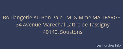 Boulangerie Au Bon Pain   M. & Mme MALIFARGE