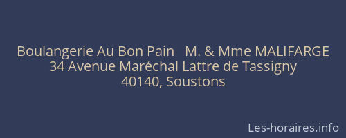 Boulangerie Au Bon Pain   M. & Mme MALIFARGE