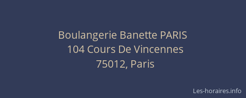 Boulangerie Banette PARIS