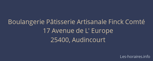 Boulangerie P&acirc;tisserie Artisanale Finck Comt&eacute;