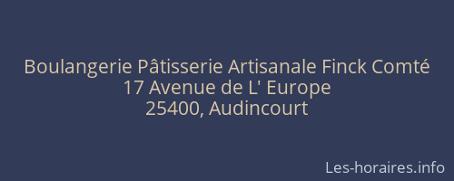 Boulangerie Pâtisserie Artisanale Finck Comté