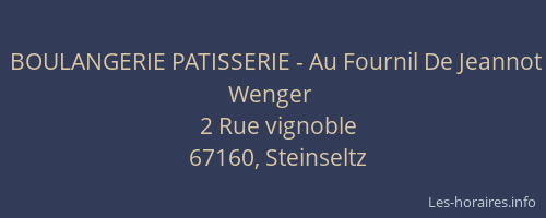 BOULANGERIE PATISSERIE - Au Fournil De Jeannot Wenger