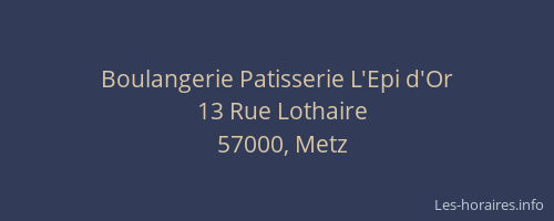 Boulangerie Patisserie L'Epi d'Or